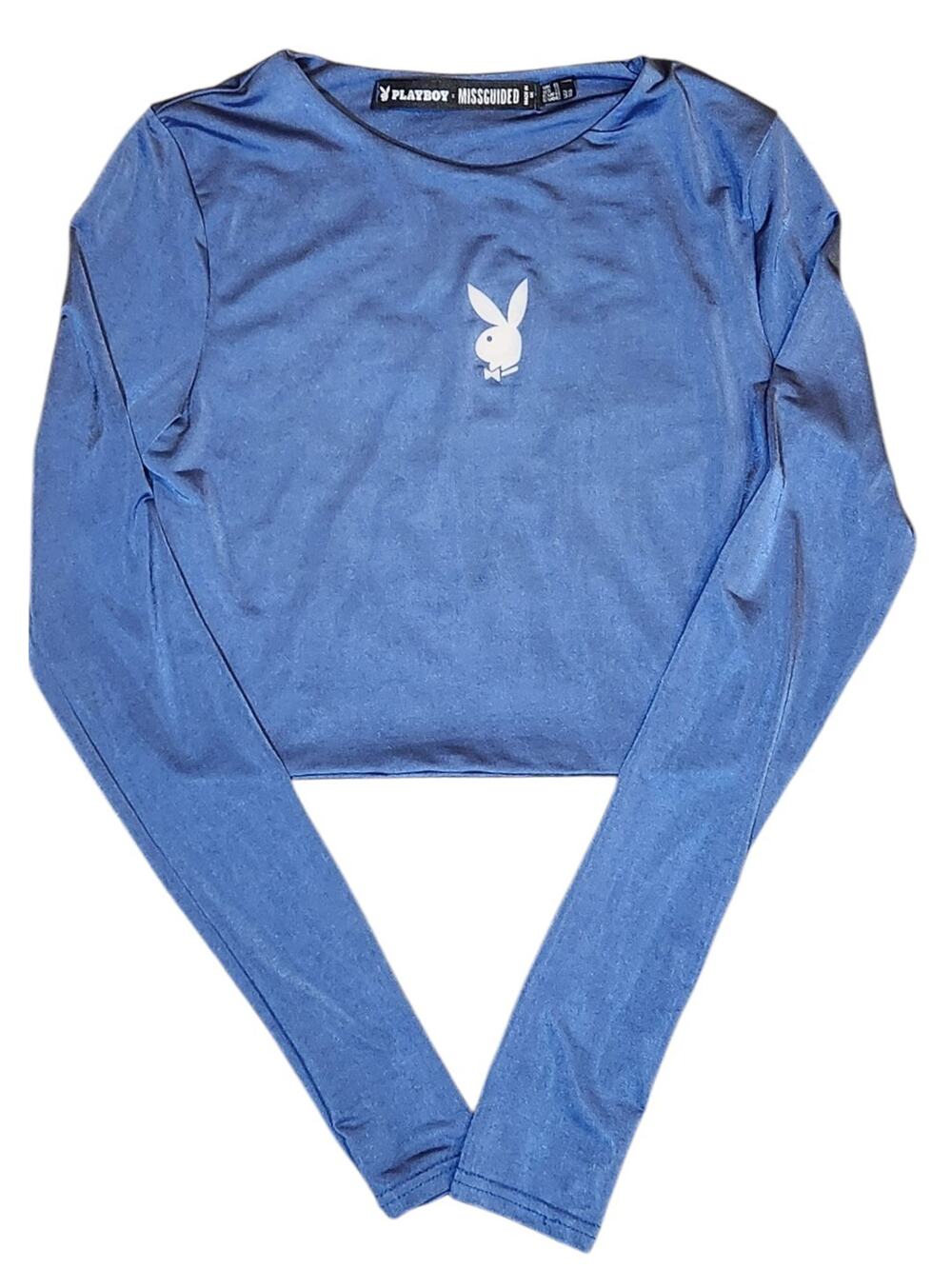 Playboy X Missguided Cropped Logo Crewneck Blue Long Sleeves
